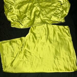 Satin Sleepwear Set in Lime Green